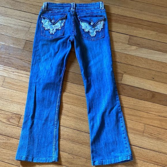 Revolt Jeans Blue Washed Denim Embellished Pockets and Trim Jeans - Picture 4 of 13